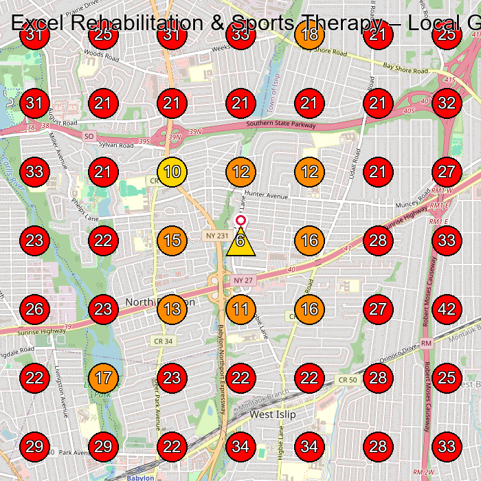 Excel Rehabilitation & Sports Therapy GeoGrid visibility map for Physical Therapy Clinic in Babylon